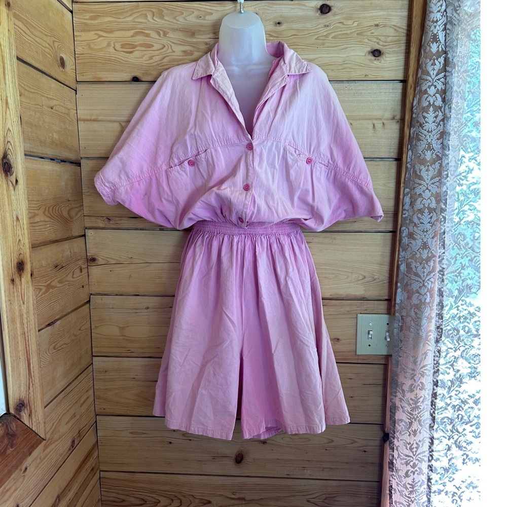 Vintage Romper Women Medium Pink 80s 90s Retro Cotton Playsuit Sizzle Doleman